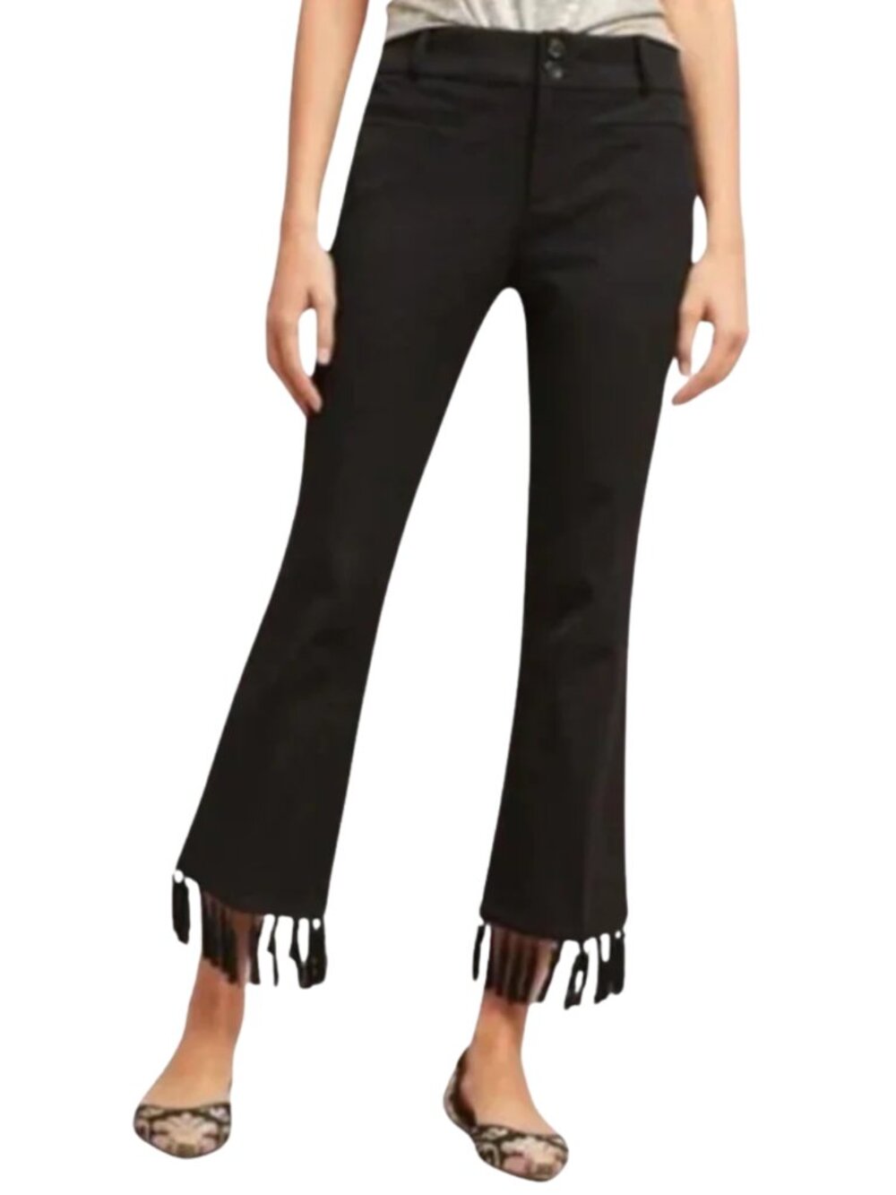 Anthropologie Essential Cropped Flare Fringe Pants Black Size 10